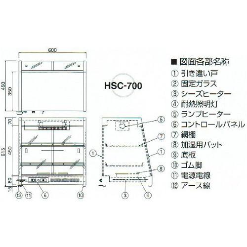【業務用/新品】 ニチワ ホットショーケース 前後引き違い戸 HSC-700 幅600×奥行450×高さ615mm 【送料無料】の画像