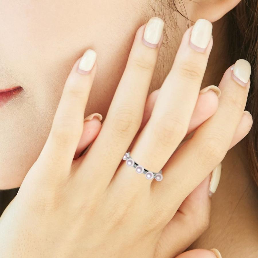 真珠 リング K18WG 3.5mm ダイヤ0.05ct 指輪 あこや アコヤ 宇和島 