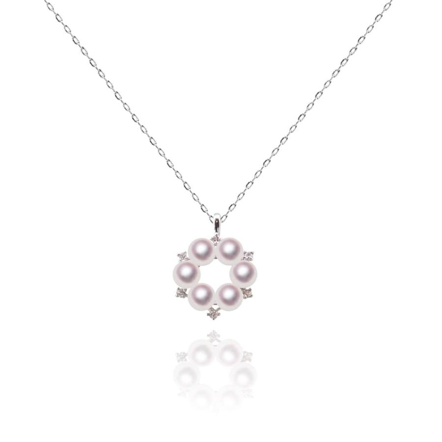 真珠 ペンダント K18WG 4.0~4.5mm ダイヤ0.06ct ネックレス あこや 