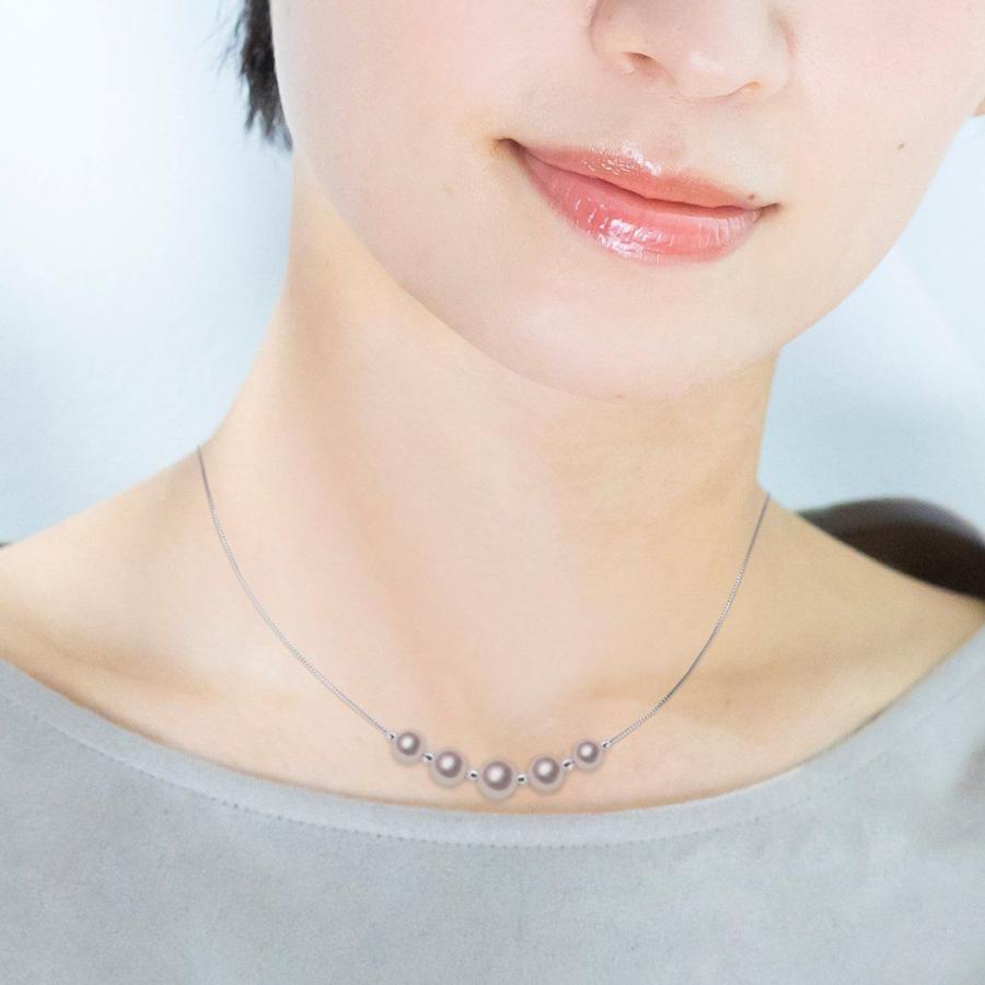 真珠 ネックレス SV 7.0~8.5mm 5珠 スルーネックレス あこや