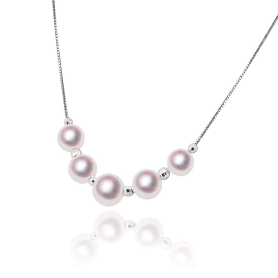 真珠 ネックレス SV 7.0~8.5mm 5珠 スルーネックレス あこや