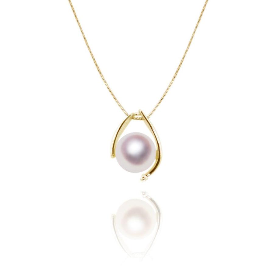 真珠 ペンダント K18 8.5mm ダイヤ0.01ct ネックレス 一粒 あこや 