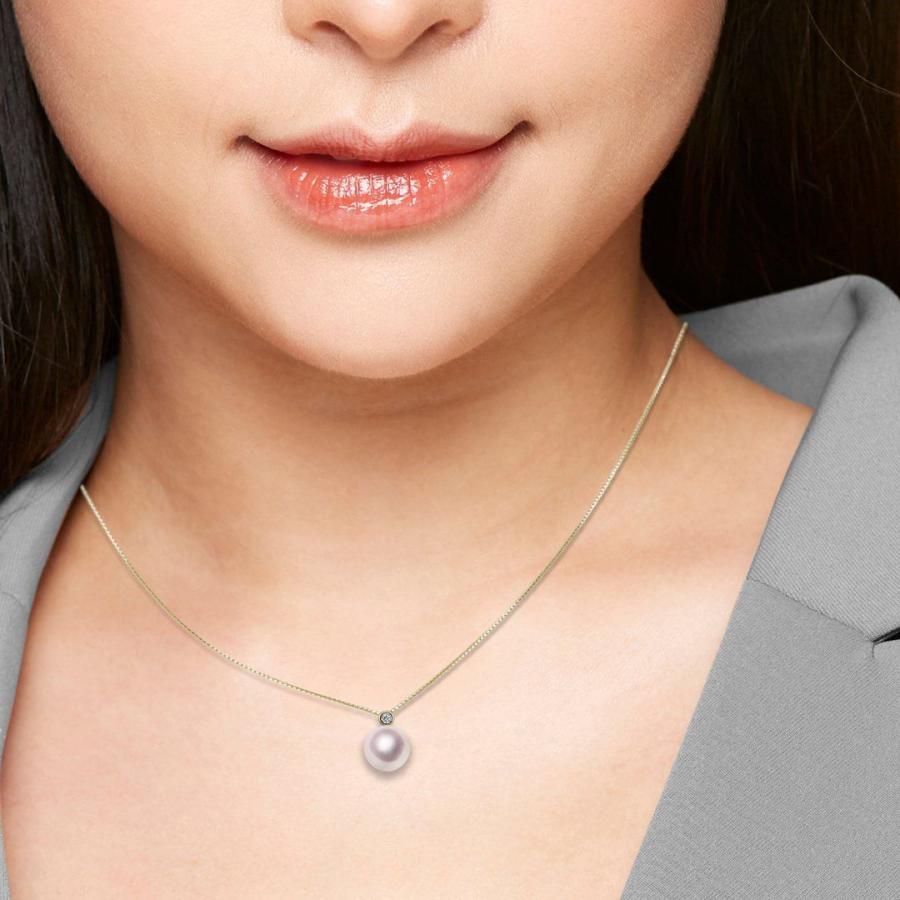 真珠 ペンダント K18 8.0mm ダイヤ0.03ct ネックレス 一粒 あこや