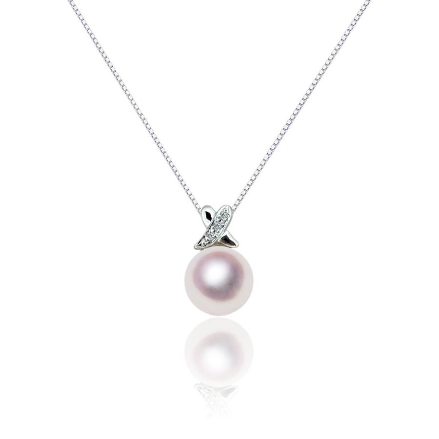 真珠 ペンダント K18WG 8.5mm ダイヤ0.02ct ネックレス 一粒 あこや  