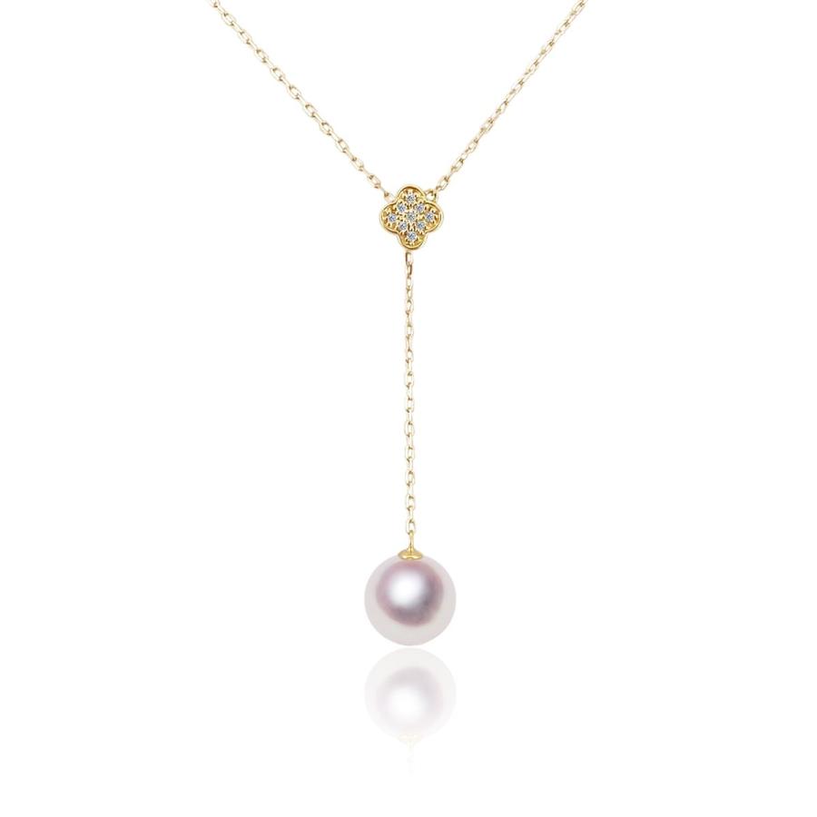 真珠 ペンダント K18 8.5mm ダイヤ0.04ct ネックレス 一粒 あこや 