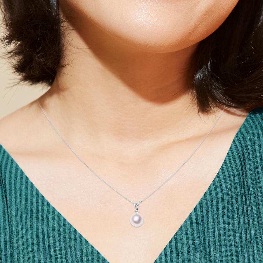 真珠 ペンダント Pt 8.0mm ダイヤ0.01ct ネックレス 一粒 あこや 