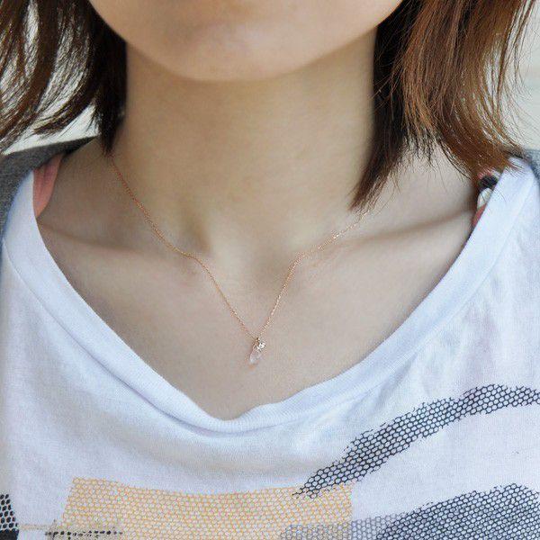 ネックレス K10 ピンクゴールド ダイヤモンド ローズクォーツ ドロップ