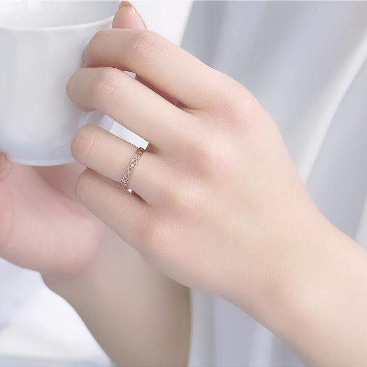 リング K10 K18 プラチナ ダイヤ 透かし レディース メンズ LSR0610D Lovers & Ring 素材が選べるリング 彼女 妻 夏の画像