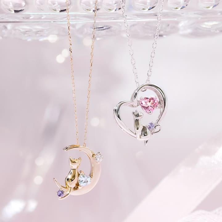 1000円クーポン ネックレス レディース 猫 ねこ ネコ 三日月 月 シルバー K10 K18 プラチナ necklace mip1165web 彼女 妻 誕生日 プレゼント 夏 ギフト｜tenshinotamago｜18