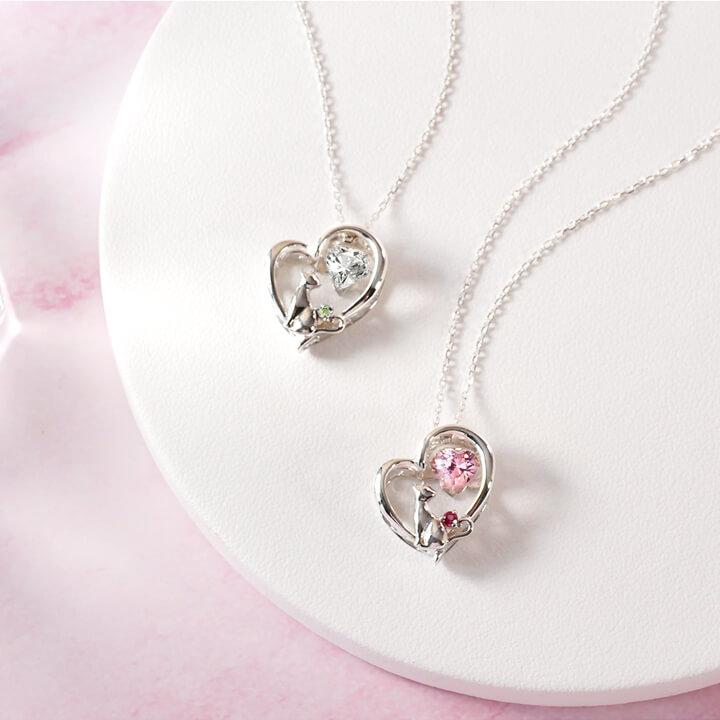 ネックレス レディース Lサイズ 猫 ネコ ねこ ダンシングストーン ハート 誕生石 MIP1184L necklace 彼女 妻 夏の画像