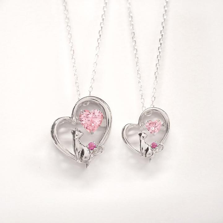 ネックレス レディース Lサイズ 猫 ネコ ねこ ダンシングストーン ハート 誕生石 MIP1184L necklace 彼女 妻 夏の画像