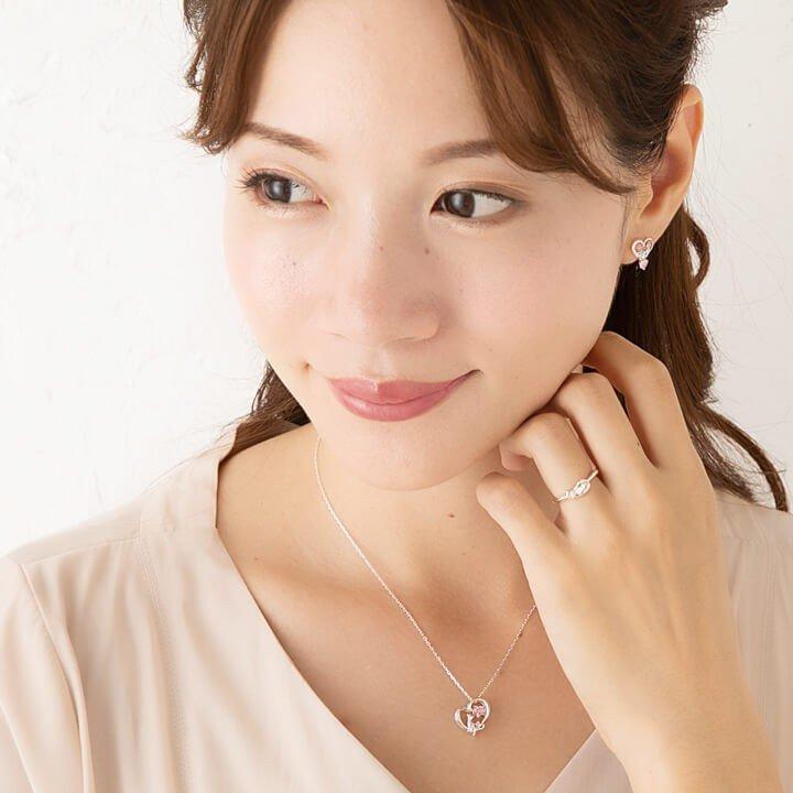 ネックレス レディース 猫 ネコ ねこ シルバー K10 K18 プラチナ ハート 誕生石 MIP1184RWTWEB 彼女 妻 夏の画像