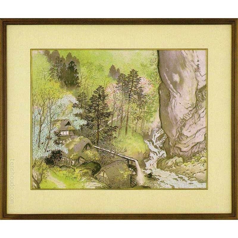 川合玉堂 図画 渓村春麗 原画山中湖高村総合博物館持っている  【書きうつす】【芸術刷り上げる】【はやりっ児】【うつり変わり特寸】 楽器、手芸、コレクション-日本画-絵画