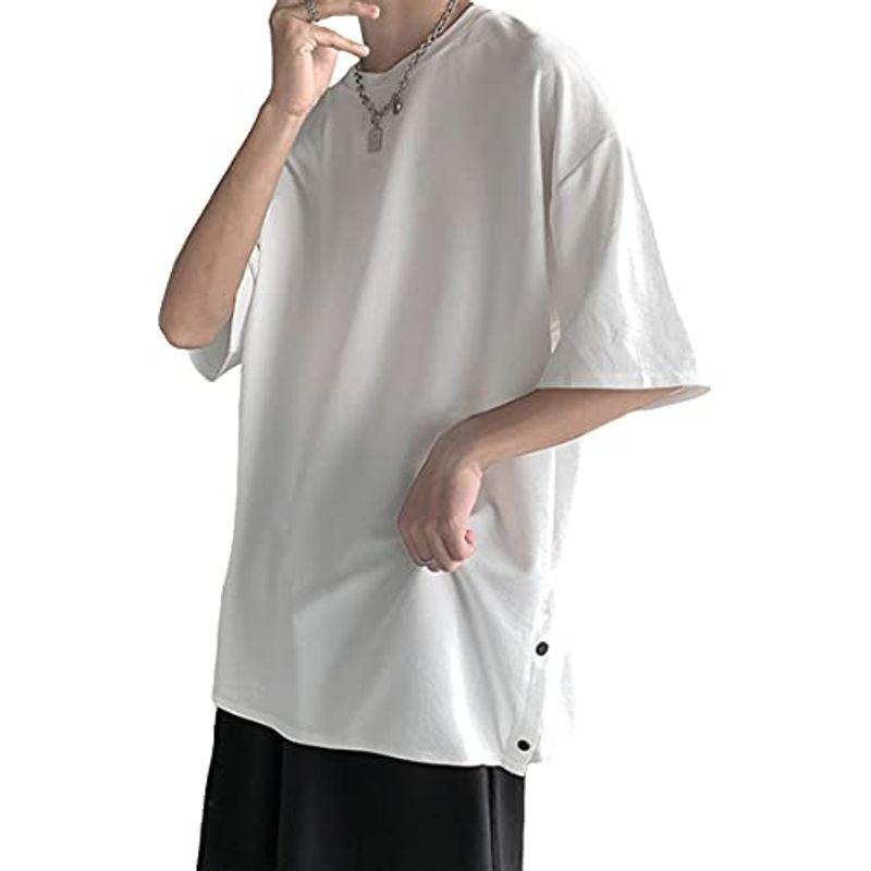 サン ブローゼ Tシャツ サイドボタン カジュアル 最も信頼できる 無地 カットソー おしゃれ 人気海外一番 2XL 夏服 半袖tシャツ ホワイト メンズ
