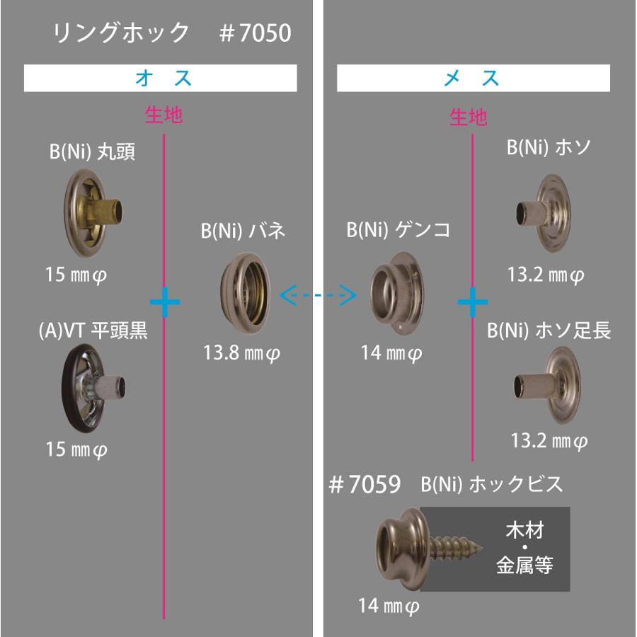 7050(B)Niホック丸頭15mm 100個 袋入(クリック 7050(B)Niホック丸頭15mm 100個 袋入(クリック