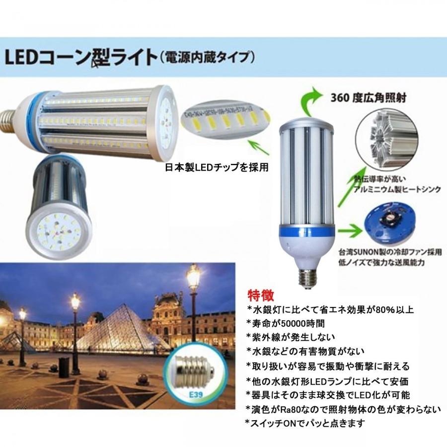 80W形LEDコーンライト/600W水銀灯相当 /水銀灯代替/LED水銀ランプ/LED街路灯 80W E39 12800LM  IP64防水防塵 屋外屋内OK 高輝度 高演色 電源内蔵 色選択｜tentenledjpn｜03