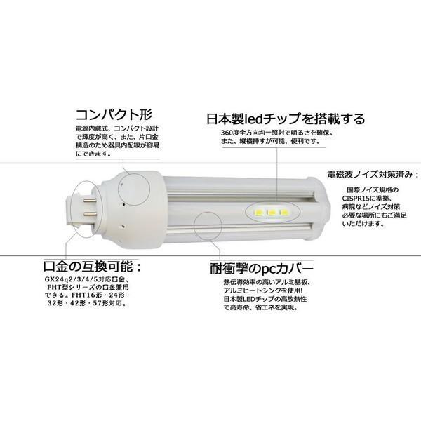 FHT57EX-N FHT57形代替用 LEDコンパクト蛍光灯 GX24Q兼用口金 消費電力16W 高輝度130LM/W 360度発光 ツイン蛍光灯 LED電球 グロー式工事不要 昼白色5000K｜tentenledjpn｜02