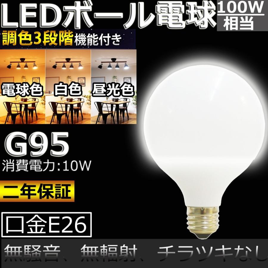 3段階調色機能】オン/オフ壁スイッチで調色 LED電球 ボール球形100形