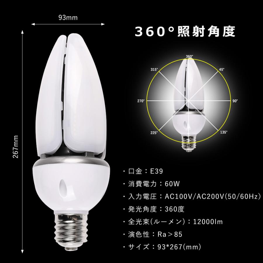 LED水銀ランプ コーン型LEDランプ 60W 12000LM E39 LED 水銀灯 hf400x 代替品 コーンライトLED電球 密閉型器具対応LED 高天井用LED照明 1年保証｜tentenledjpn｜17