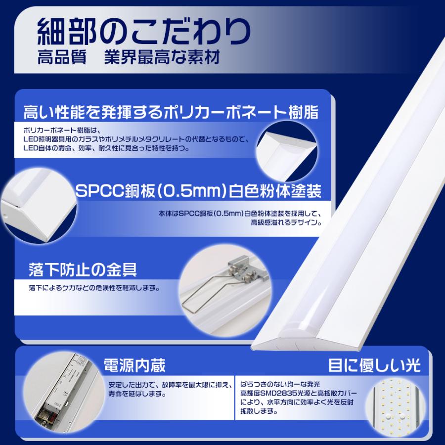LEDベースライト 40W型2灯相当 昼光色 超高輝度8000lm 50W 逆