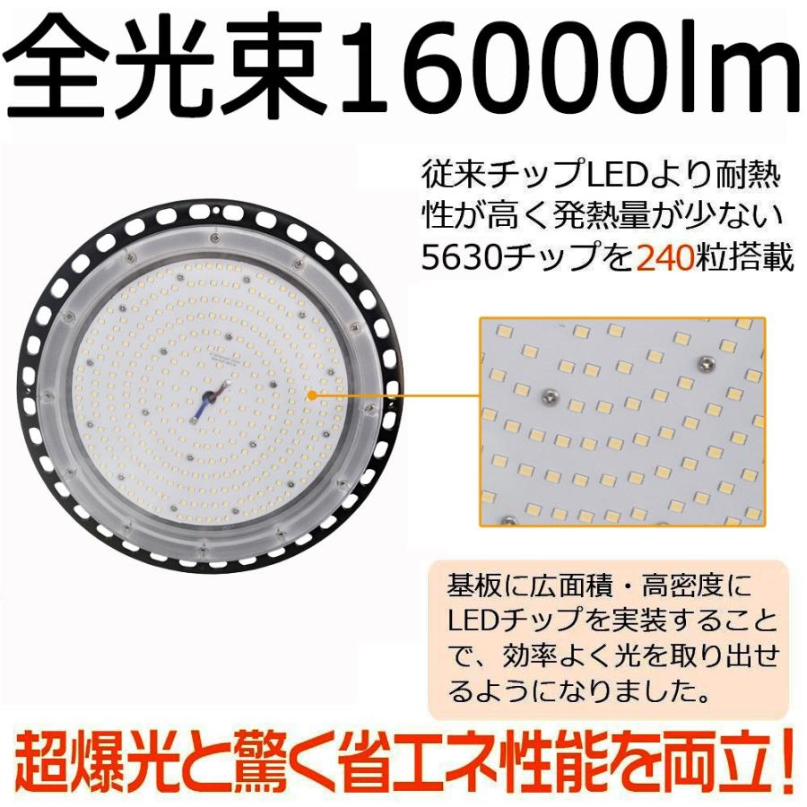 UFO型LED高天井照明 LED投光器 高天井灯 LED作業灯 円盤型投光器 100W(1000W相当) 超高輝度16000LM 水銀灯代替 吊下げタイプ  看板照明 色選択【二年保証】｜tentenledjpn｜02