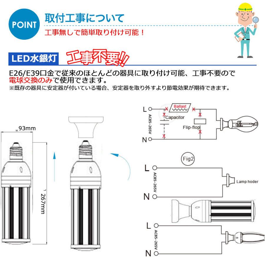 10本セット LED 水銀ランプ 300W相当 E26 E39 6080LM 防水 密閉型器具対応 LEDコーンライト 照射角360度 LEDライト 街路灯 防犯灯 水銀灯 コーン型 水銀灯交換用_8