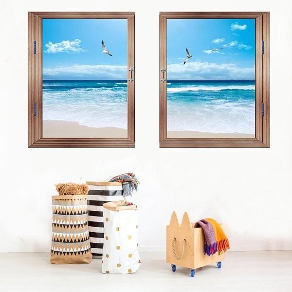 ウォールステッカー 壁紙シール シールタイプ 窓辺 窓枠 景色 風景 3d 立体的 南国 海 ビーチ 砂浜 青空 美麗 壁シール トリックアート だま Cbbo0048 点 点 屋 通販 Yahoo ショッピング