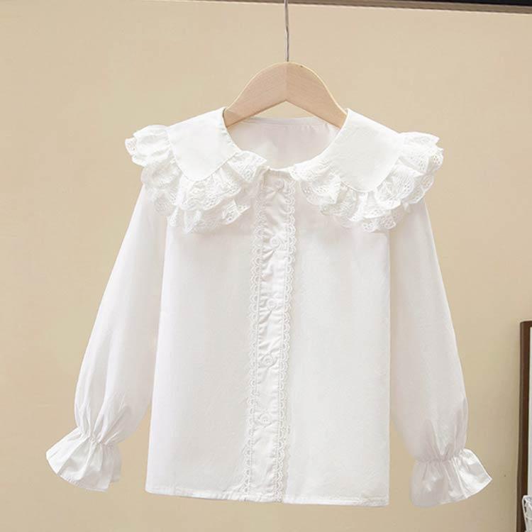 BABY 長袖　ブラウス　レース　白 入学式 白シャツ 子供服 フォーマル 2段レース襟 ブラウス 長袖 白