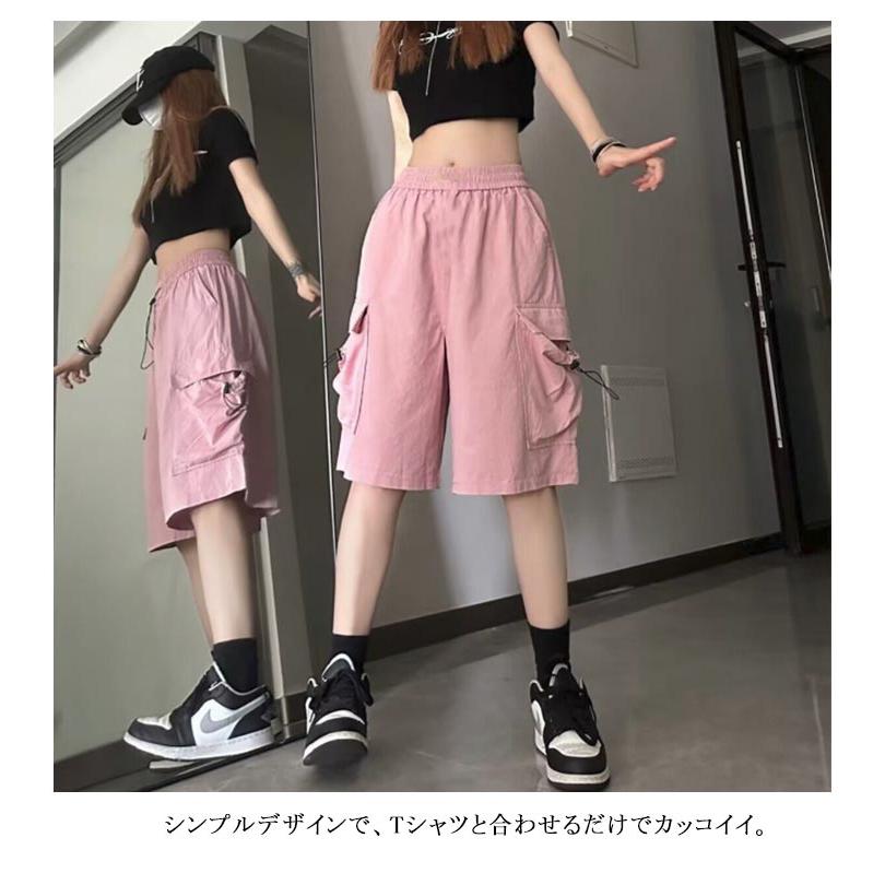 無地 夏 カーゴパンツ 膝上丈 ショートパンツ 秋 カジュアル シンプル