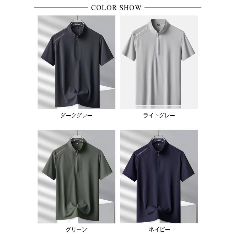 ゴルフシャツ 薄手 メンズ ストレッチ ハーフジップ ポロシャツ 半袖