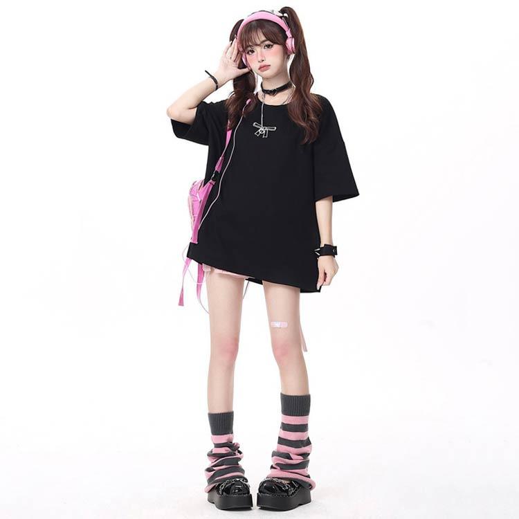 リボン サブカル系 トップス 夏 原宿系 Tシャツ ゴシック 半袖 