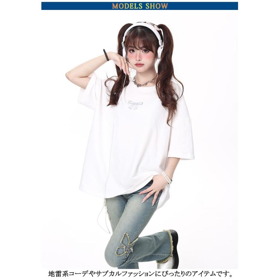 リボン サブカル系 トップス 夏 原宿系 Tシャツ ゴシック 半袖 