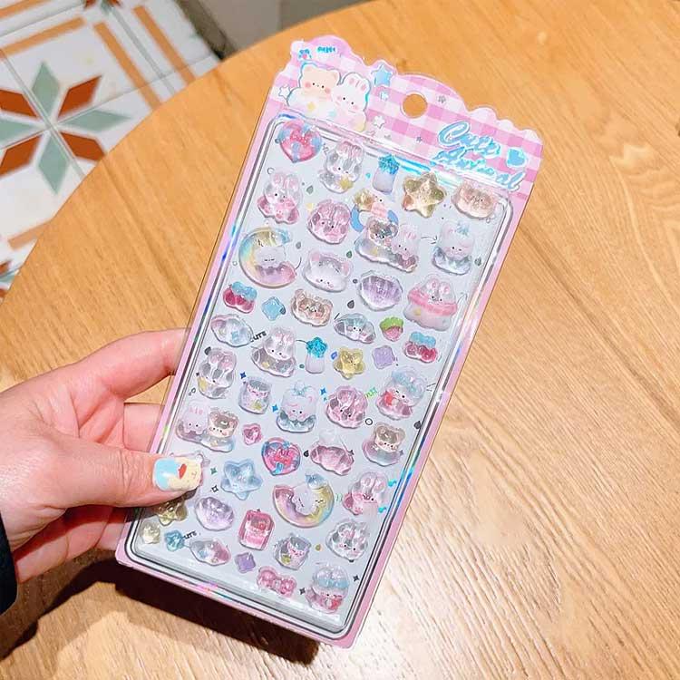 女の子 ぷくぷくシール ご褒美シール DIY 立体シール 3枚セット 携帯