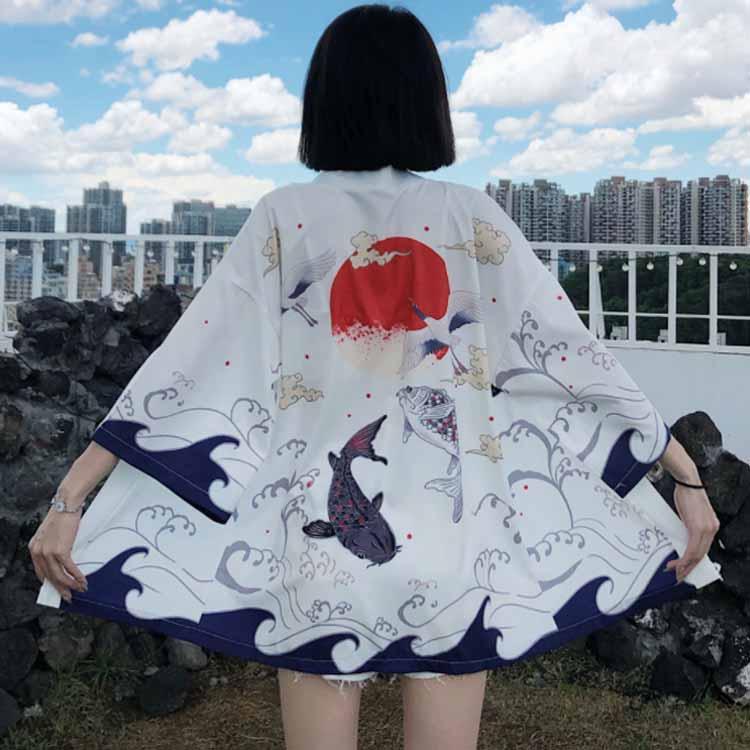 羽織り 春夏 ハッピ はんてん 桜柄 和装 キツネ柄 ユニセックス 七分袖
