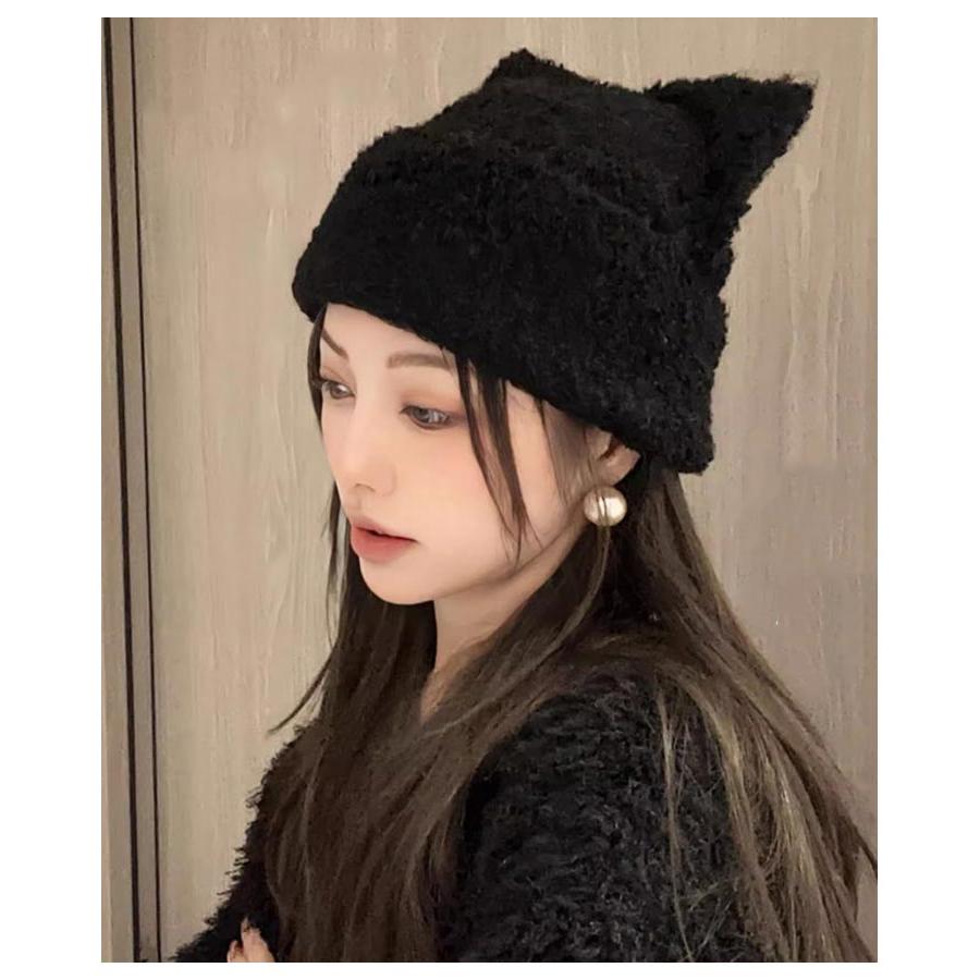 ネコ耳 帽子 耳付き ニット帽 秋冬 暖かい ふわふわ 猫耳 レディース