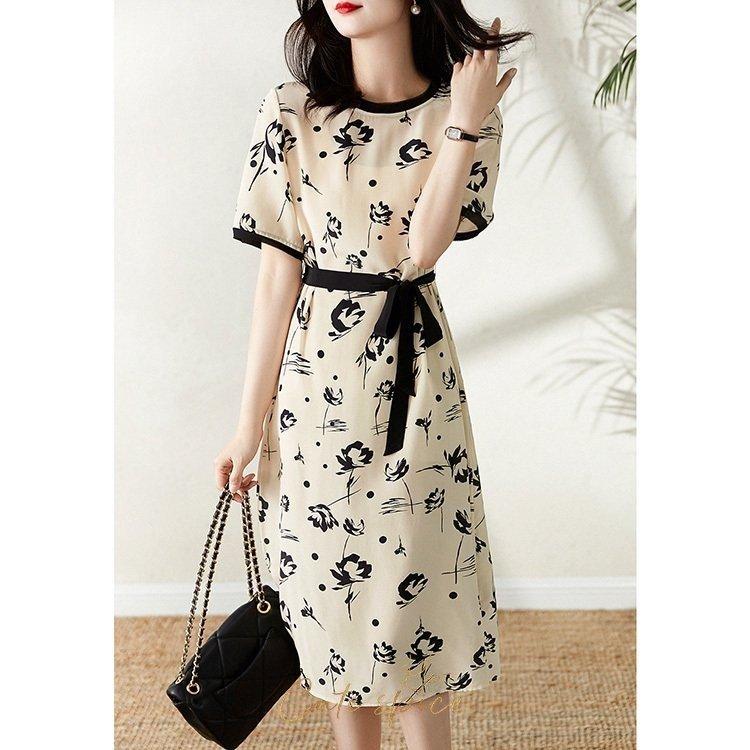 直営 店 通販 レディースワンピースきれいめ膝丈ワンピース40代半袖ワンピース春夏リボン花プリントオシャレ大人ロング丈スカート着痩せ上品 販売商品の販売 Www Superavila Com