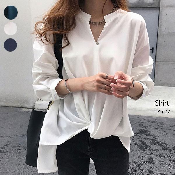 ブラウス レディース スキッパー ロングシャツ カジュアル シャツ トップス 白 ホワイト 深緑 グリーン 紺 ネイビー 春 夏 秋 新作 Web限定
