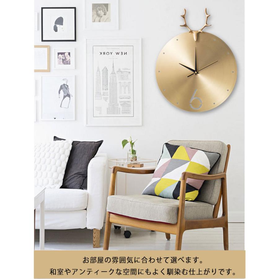 壁掛け時計 掛け時計 ゴールド 時計 ファッション おしゃれ アートクロック 高級 アルミ製 ゴールド 金色 鹿 角 金属 メタル 静か連続秒針 壁掛_8