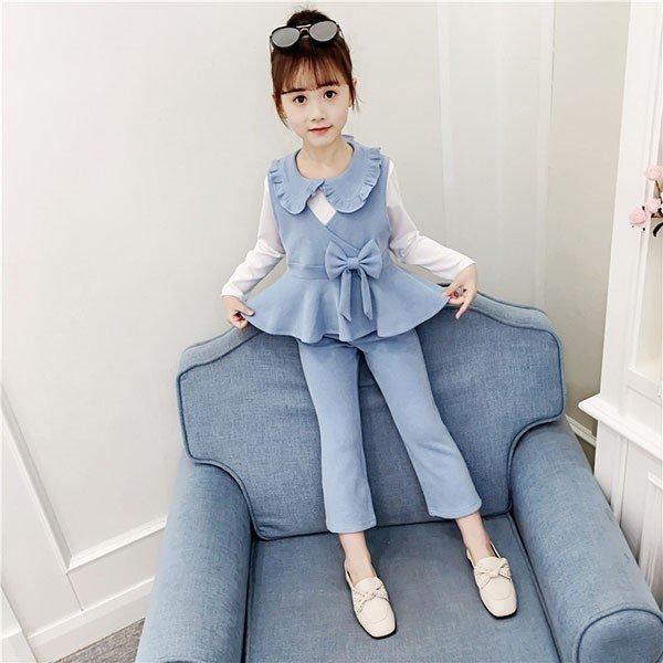 子ども服 シューズ Unisex S M 子供服 セットアップ キッズ 女の子 長袖 春秋 3点セット 韓国子供服 ジュニア ベスト Tシャツ 折り襟 蝶結び 長ズボン 無地 カジュアル 可愛 H43uucetgx Www Lajames Edu