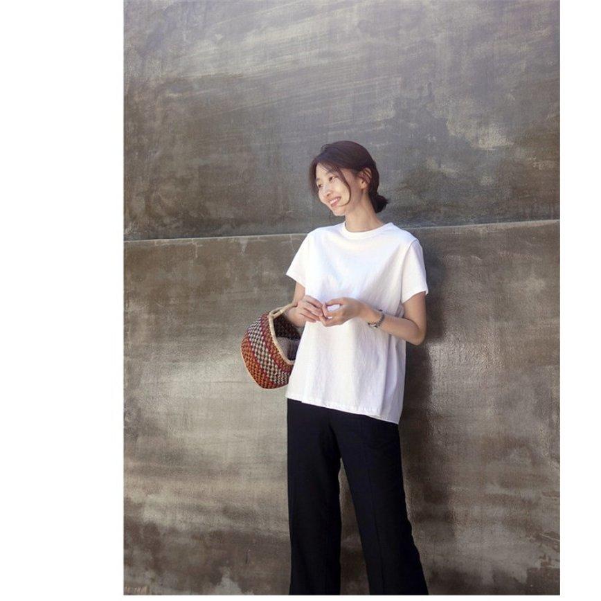 カットソー レディース 30代 40代 50代 Tシャツ シンプル トップス ブラウス 丸首 半袖 夏服 都内で 半袖