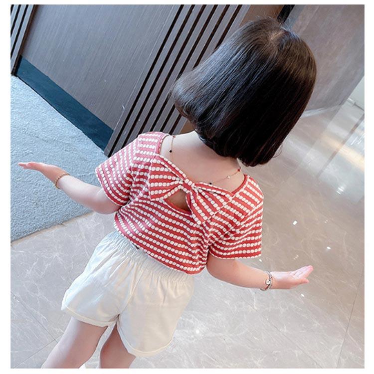 子供服 ベビー服 女の子 半袖 キッズ 上下 セットアップ Tシャツ カットソー ブラウス パンツ 可愛い 韓国風 夏 ストライプ柄 リボン カジュア｜tentenya｜15