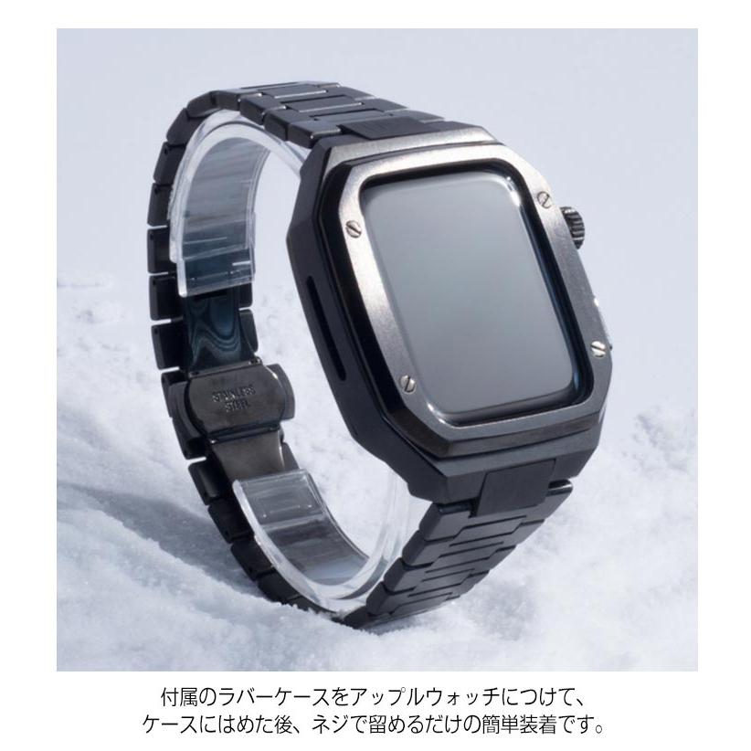 アップルウォッチ　ステンレスケース/ラバーベルト アップルウォッチ バンド ステンレス ケース カバー 一体型 ラバー