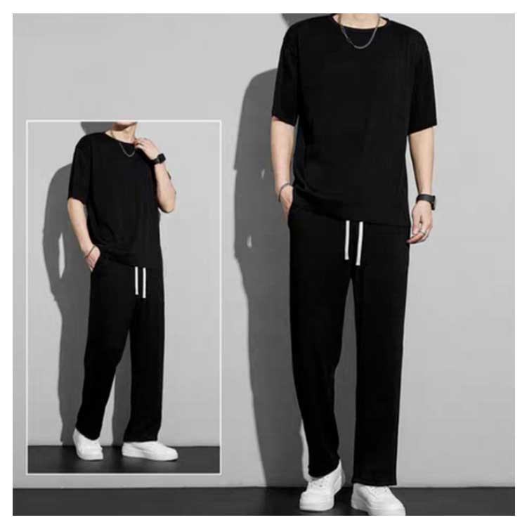 冷感 上下セット メンズ アイスシルク 半袖Tシャツ＋ロングパンツ