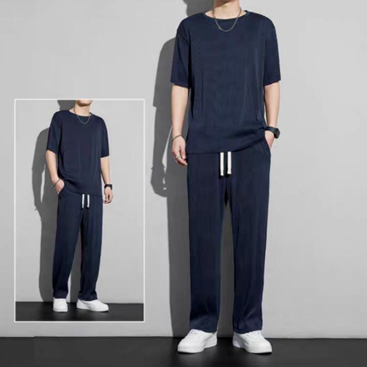 冷感 上下セット メンズ アイスシルク 半袖Tシャツ＋ロングパンツ