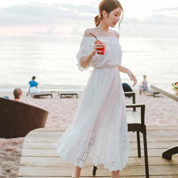送料無料 白ワンピース リゾートワンピース リゾート マキシワンピ ビーチ 夏 マキシワンピース オフショルダー マキシ丈 ロング丈 綿混 ボヘミア Tfc240 点 点 屋 通販 Yahoo ショッピング