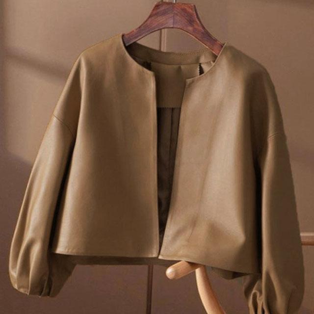 レザー ジャケット ノーカラージャケット レディース ショート丈