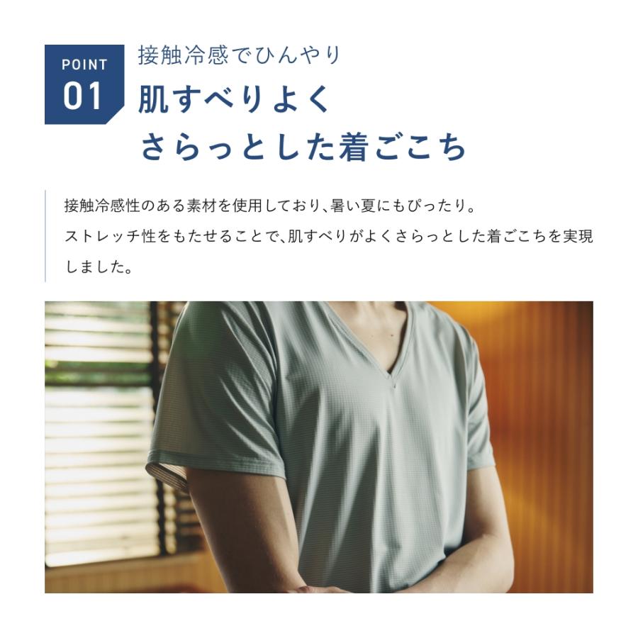 【冷感ライトワッフル】リカバリーアンダーウェア半袖（Vネック）_メンズ上下セット(ボクサー) 抗菌防臭の画像