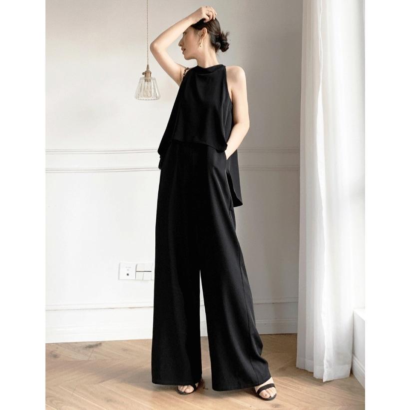 [韓国] オールインワン パンツドレス ノースリーブ 全3color パンツドレス かっこいい パーティードレス レディース 韓国