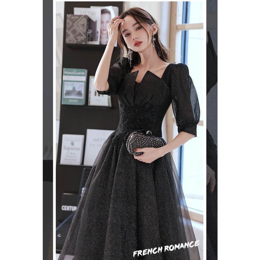 おしゃれ ロング ドレス パーティードレス 袖あり 個性的 黒