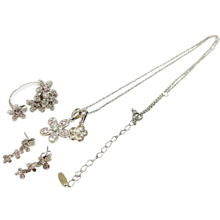 bonnybonny シルバー925 フラワー ネックレス ピアス リング セット 